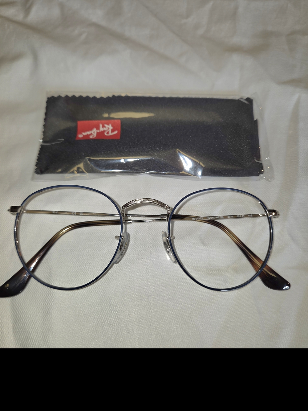 NWOT Ray-Ban Blue & Silver Round Metal Glasses with Tortoiseshell Temples